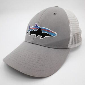 Patagonia Hat Cap Snap Back One Size Gray Trucker Fitz Roy Trout Patch Mens
